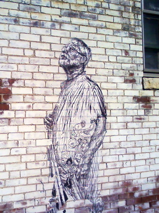 "The Professor" - pasted paper street art in Cambridge, MA